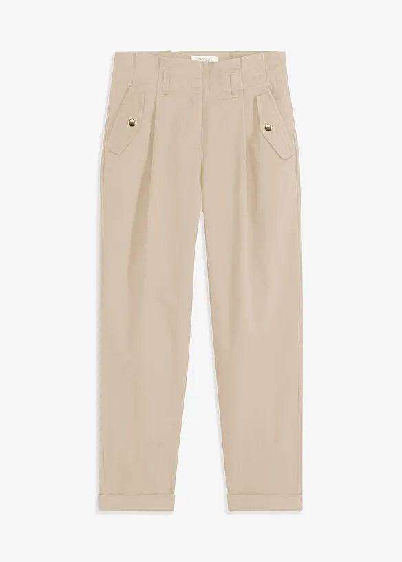 Lichte twill broek in paperbag stijl, bonprix