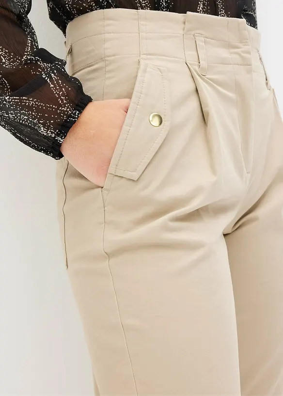 Lichte twill broek in paperbag stijl, bonprix
