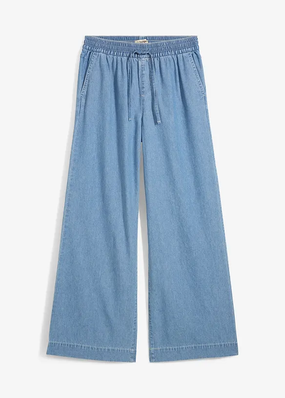 Wide leg jeans mid waist met comfortband, bonprix