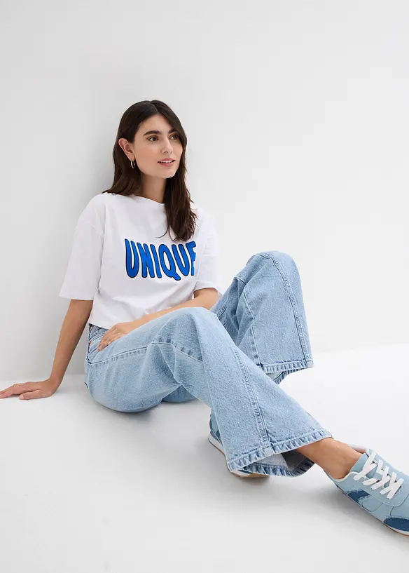 Wide leg jeans, high waist, low stretch, bonprix