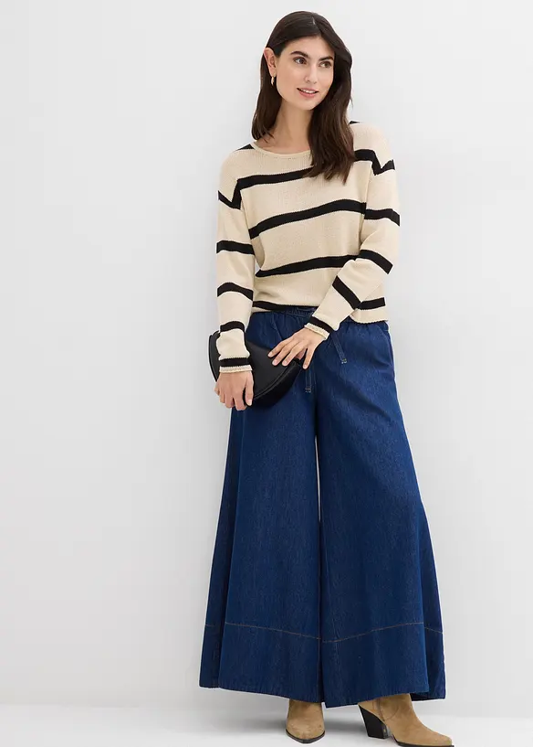 Wide leg jeans, mid waist, comfortabele tailleband, bonprix