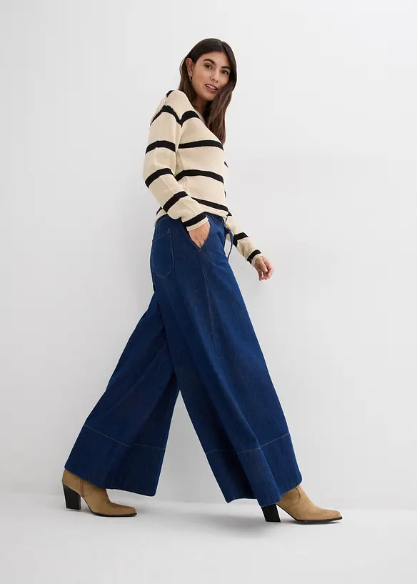 Wide leg jeans, mid waist, comfortabele tailleband, bonprix
