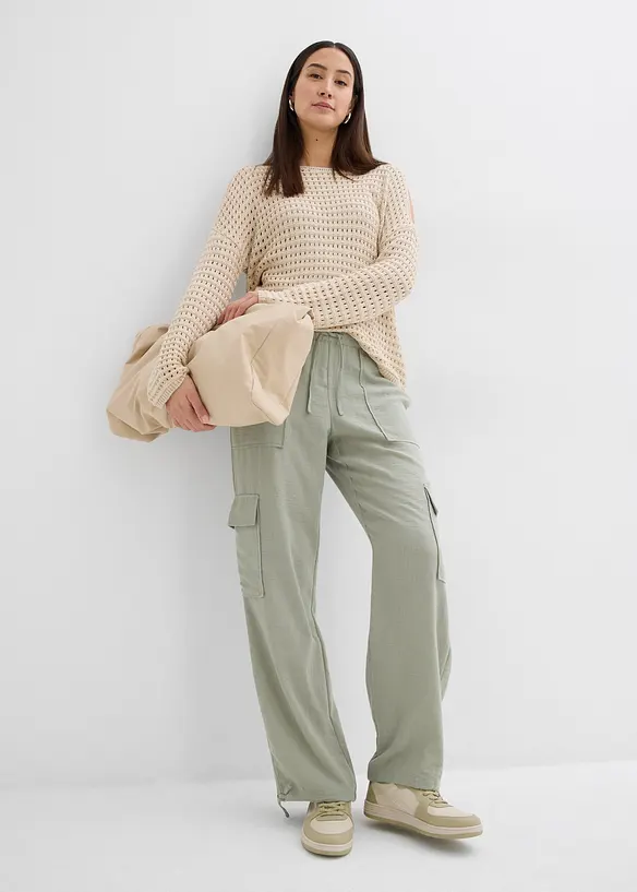 Cargo broek in vloeiende stof, bonprix