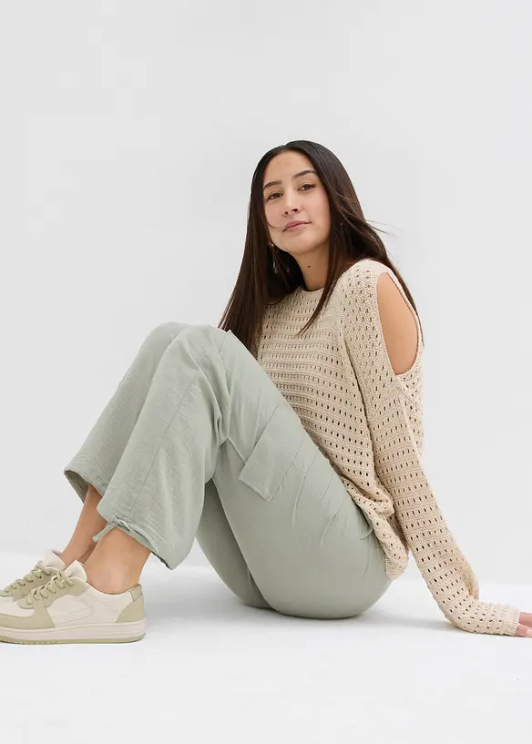Cargo broek in vloeiende stof, bonprix