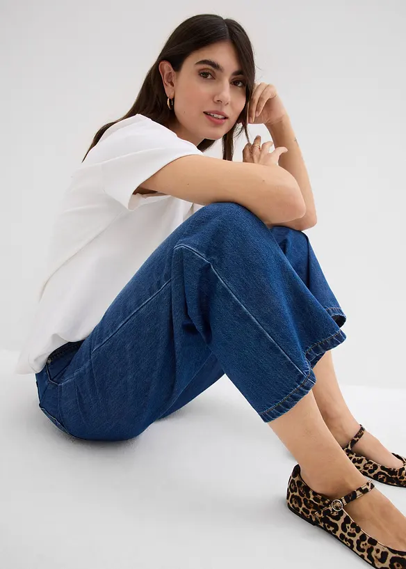 Baggy jeans mid waist super soft, cropped, bonprix