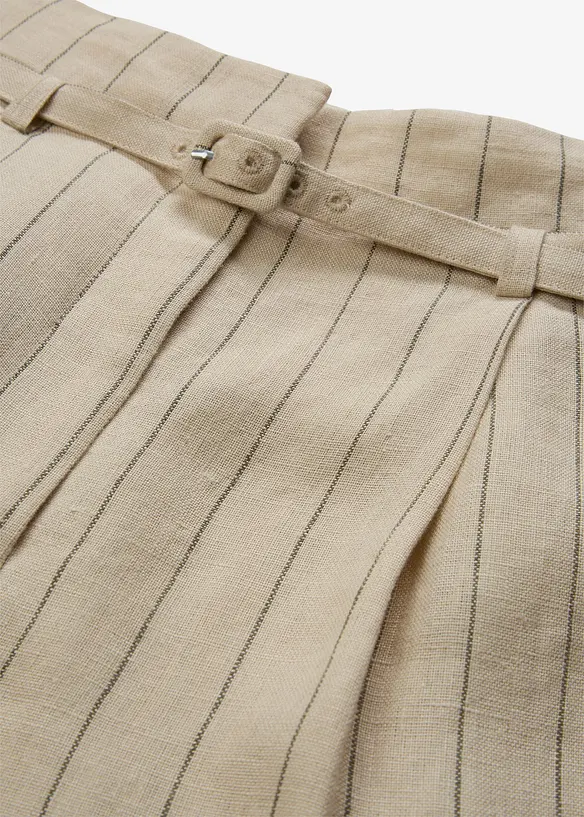 Broek met riem (2-dlg set) van puur linnen, bonprix