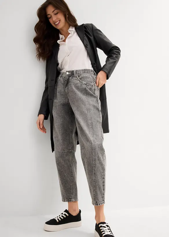 Barrel jeans mid waist, comfortabele tailleband, cropped, bonprix