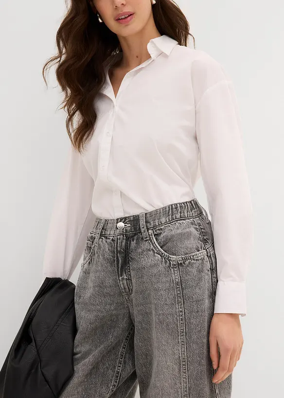 Barrel jeans mid waist, comfortabele tailleband, cropped, bonprix