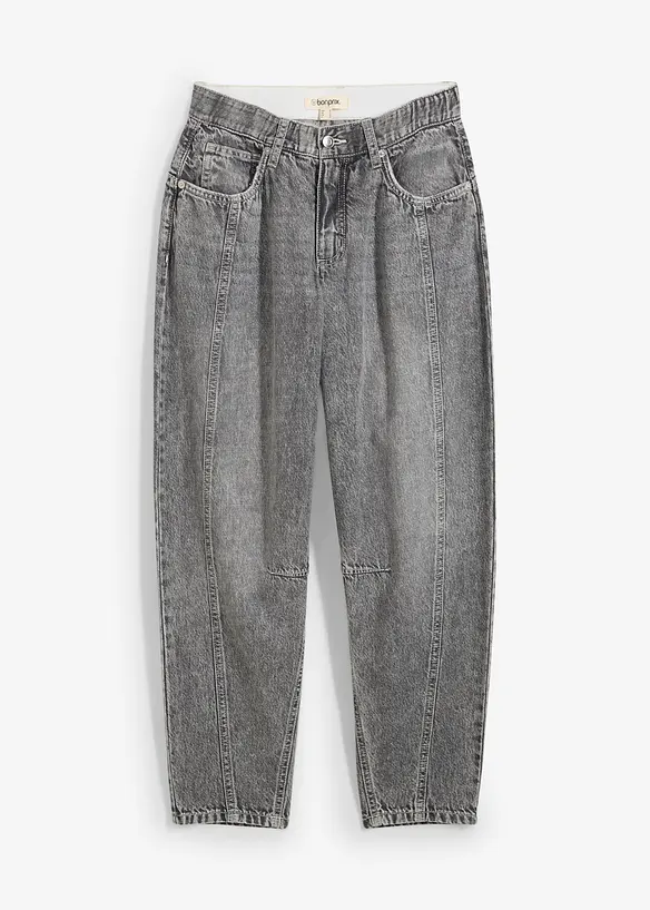Barrel jeans mid waist, comfortabele tailleband, cropped, bonprix