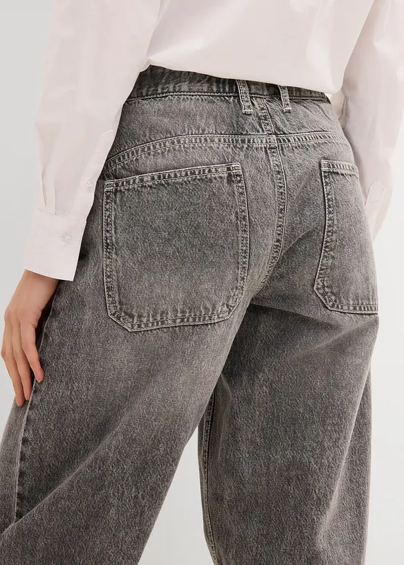 Barrel jeans mid waist, comfortabele tailleband, cropped, bonprix