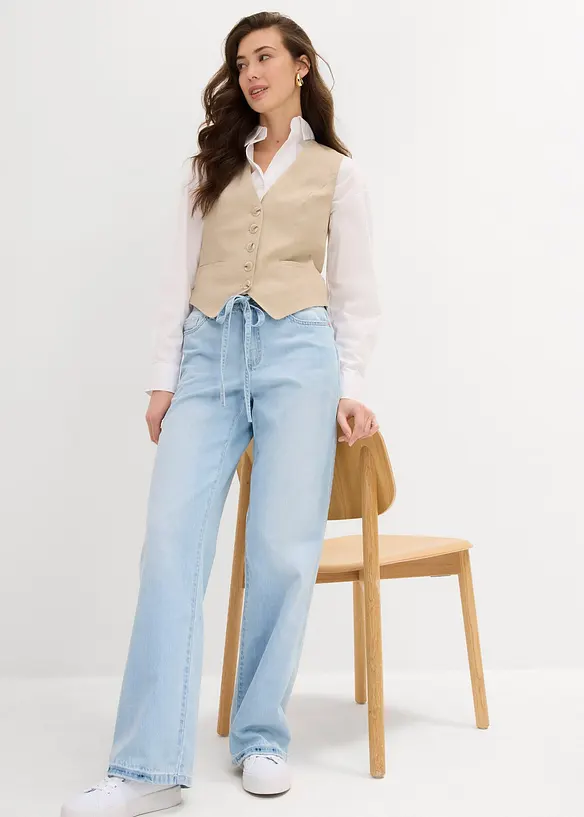 Wide leg jeans mid waist, riem, bonprix