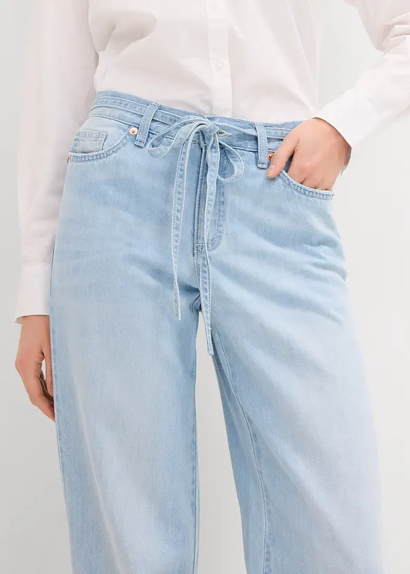 Wide leg jeans mid waist, riem, bonprix