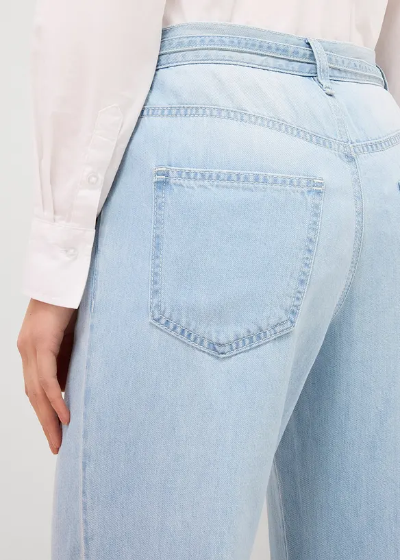 Wide leg jeans mid waist, riem, bonprix
