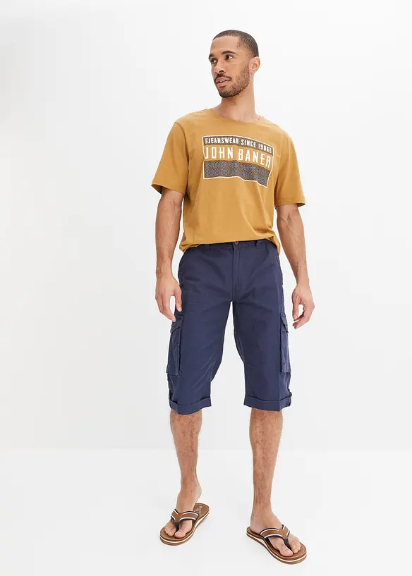 Lange cargo bermuda met linnen, regular fit, bonprix