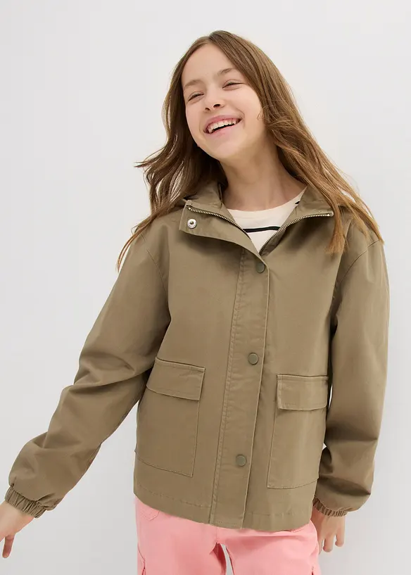 Twill jas met opgezette zakken en capuchon, bonprix