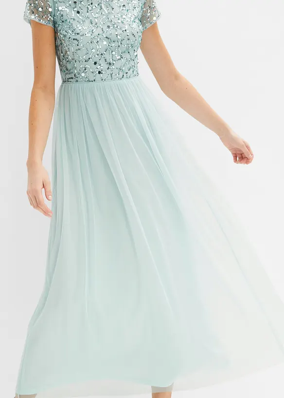 Maxi jurk met pailletten borduursel, bonprix