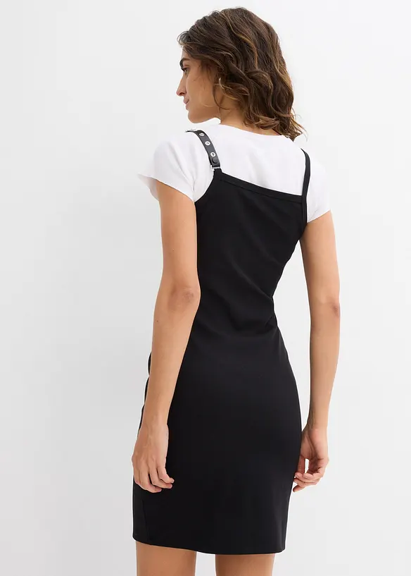 Jurk met bandjes en contrasterende zoom, bonprix