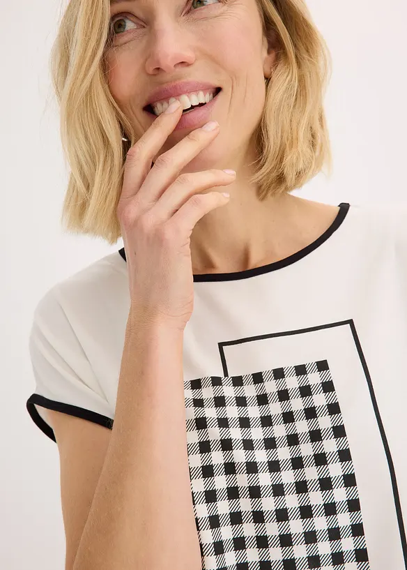 Shirt met opvallende print en biezen in een contrastkleur, bonprix