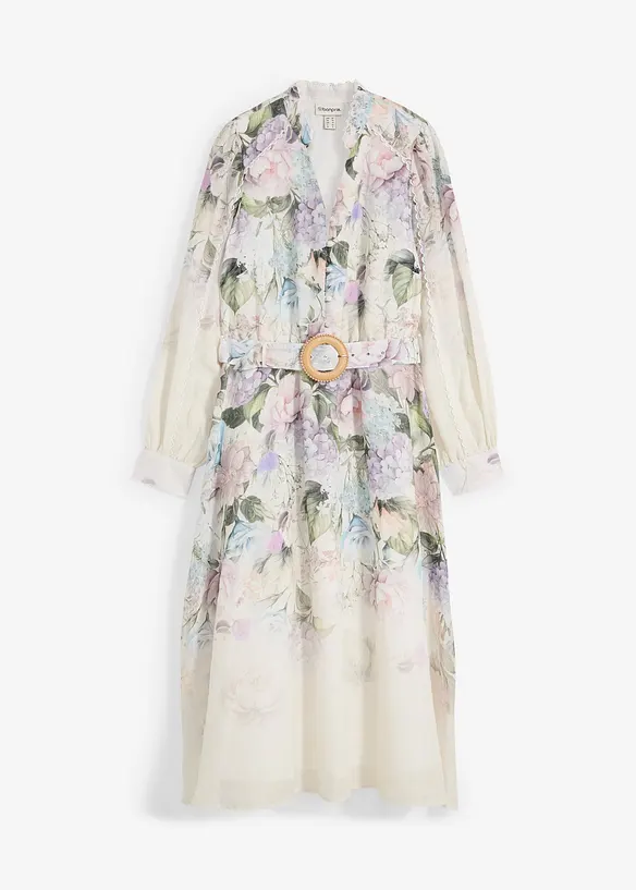 Ramie midi jurk (2-delige set met riem), bonprix