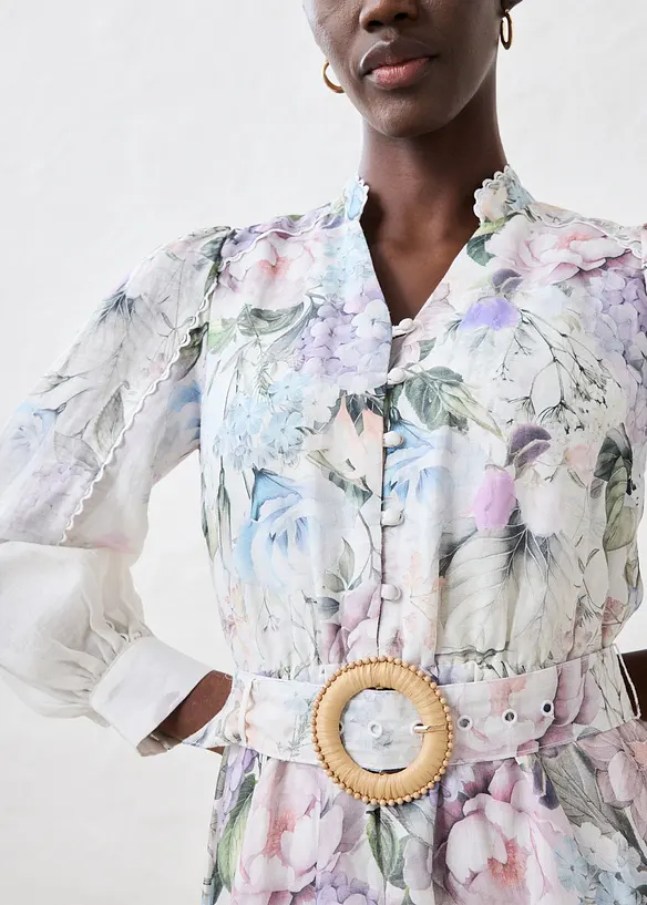 Ramie midi jurk (2-delige set met riem), bonprix