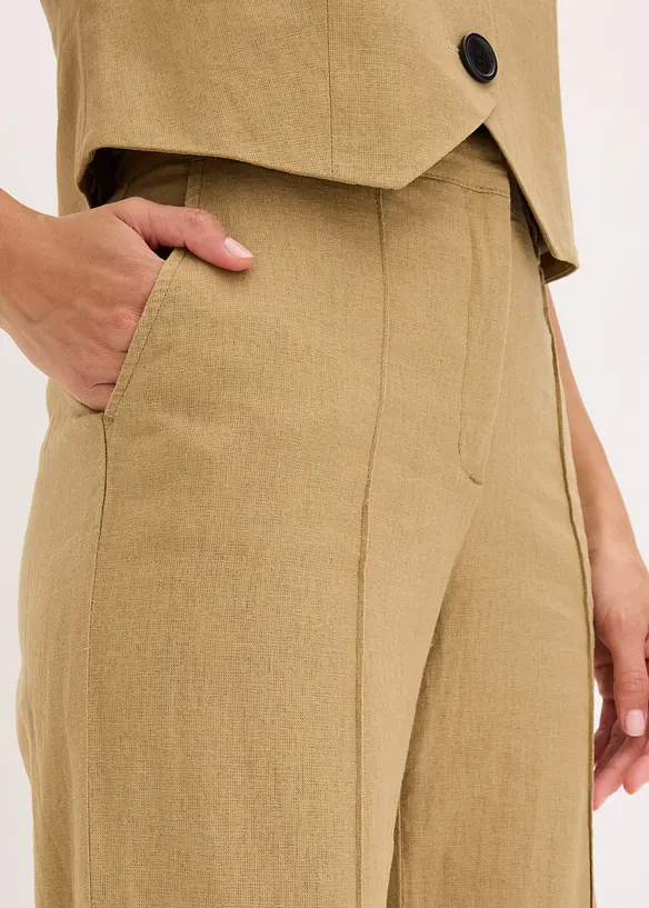 High waist bandplooibroek met linnen, bonprix