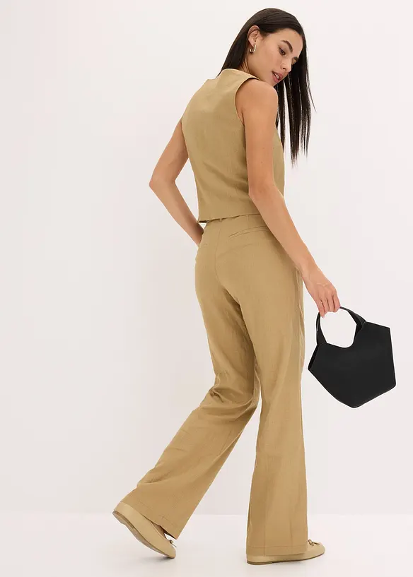 High waist bandplooibroek met linnen, bonprix