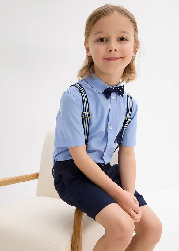 Overhemd met korte mouwen, chino bermuda, bretels en vlinderdas (4-dlg. set), bonprix