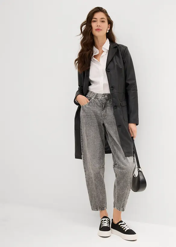 Barrel jeans mid waist, comfortabele tailleband, cropped, bonprix