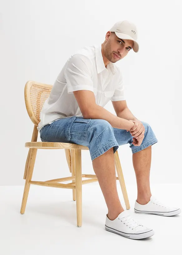 Regular fit 3/4 stretch cargo jeans, straight, bonprix