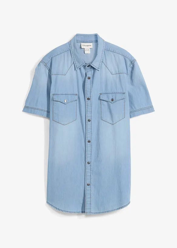 Spijkeroverhemd met korte mouw van biologisch katoen, slim fit, bonprix