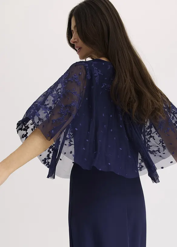 Maxi chiffon jurk met bloemenborduursel, bonprix