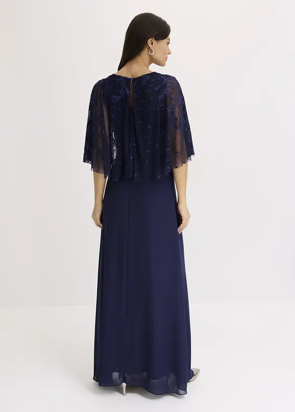 Maxi chiffon jurk met bloemenborduursel, bonprix