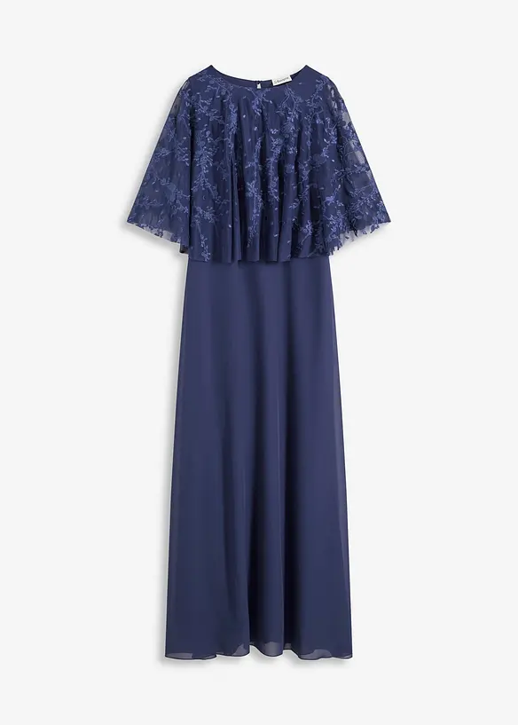 Maxi chiffon jurk met bloemenborduursel, bonprix
