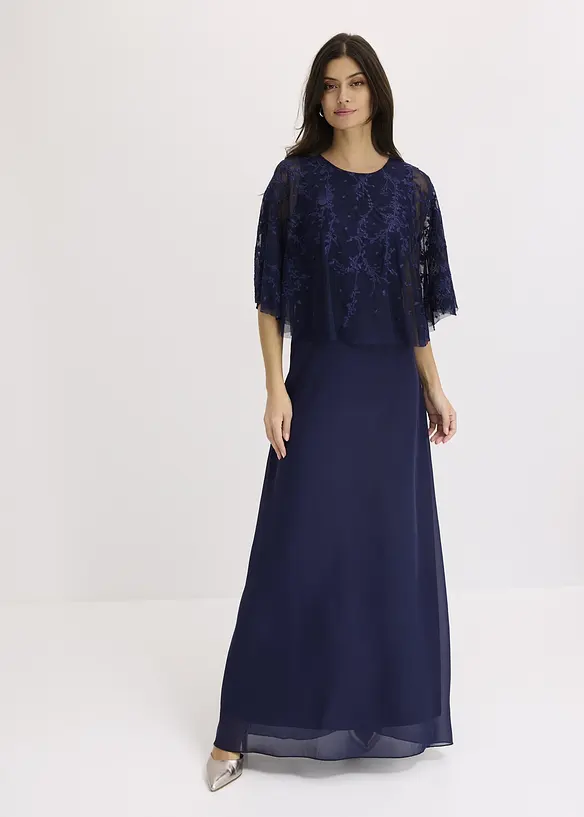 Maxi chiffon jurk met bloemenborduursel, bonprix