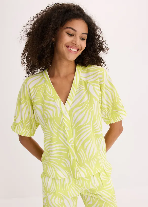 Blouse met korte mouwen in linnenlook, bonprix