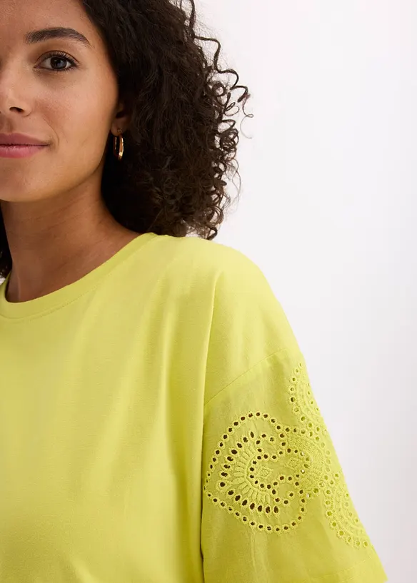 T-shirt met broderie anglaise, bonprix