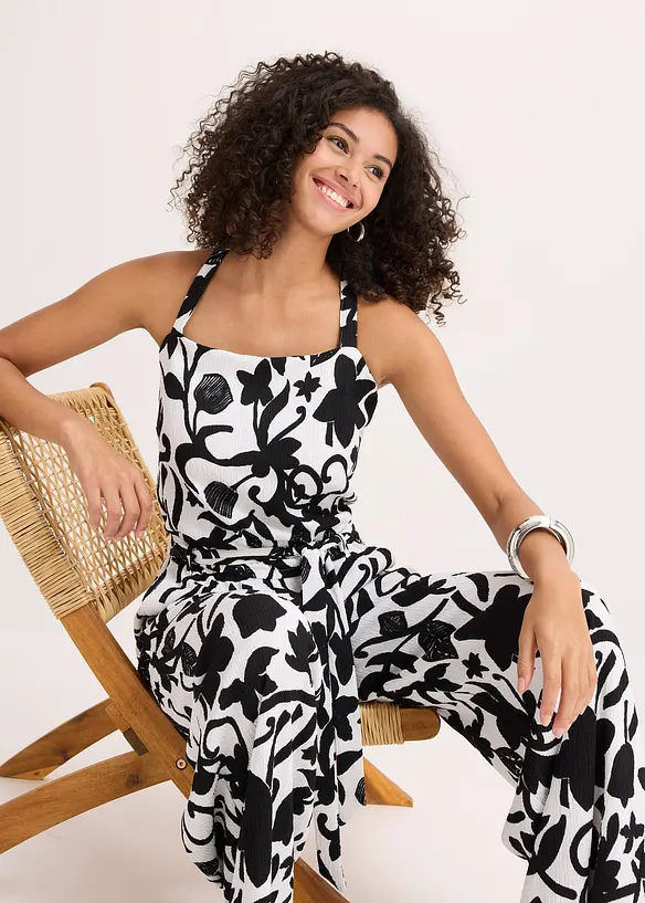 Gedessineerde jumpsuit van gestructureerde jersey, bonprix