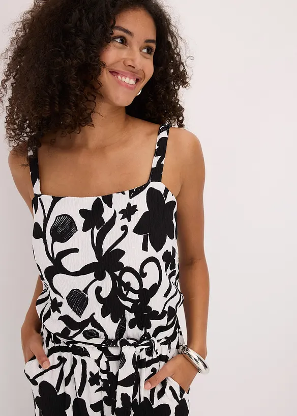 Gedessineerde jumpsuit van gestructureerde jersey, bonprix