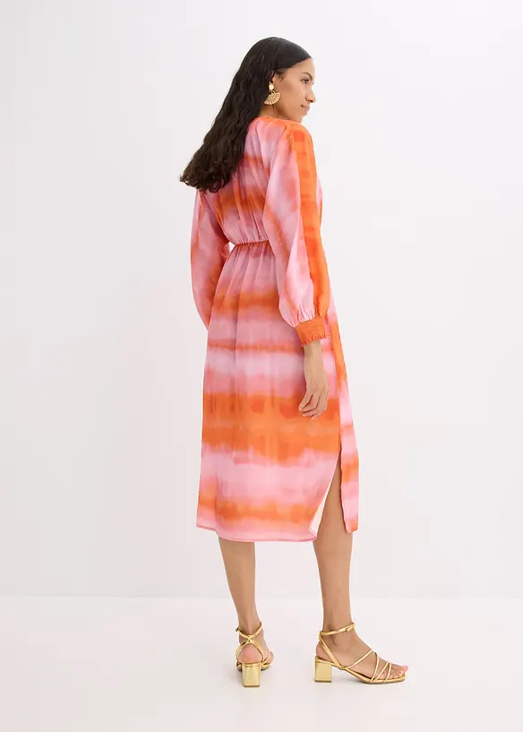 Midi jurk van satijn met batik-print, bonprix