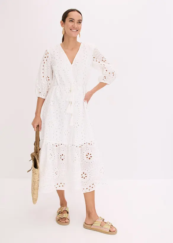 Midi jurk met broderie anglaise, bonprix