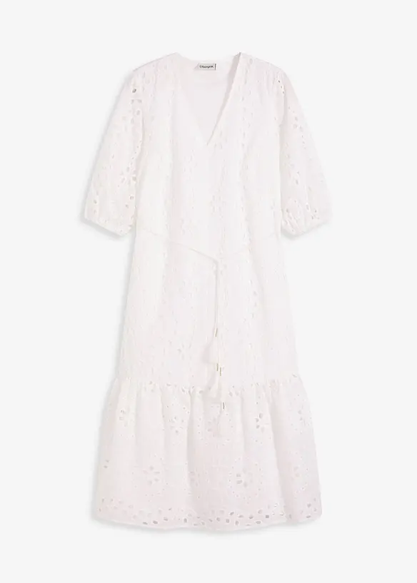 Midi jurk met broderie anglaise, bonprix