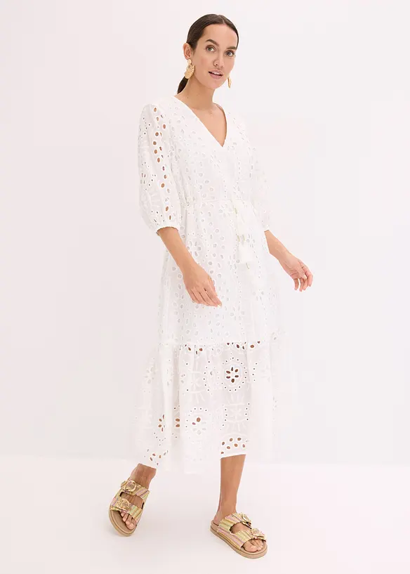 Midi jurk met broderie anglaise, bonprix