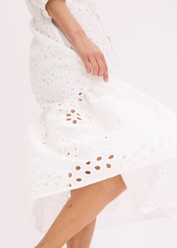 Midi jurk met broderie anglaise, bonprix