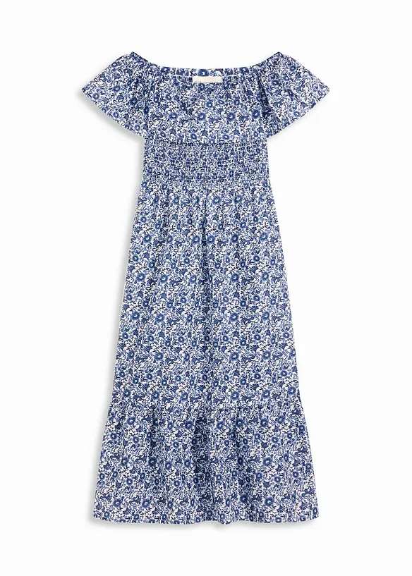 Boho midi jurk van licht katoen met een carmen-hals, bonprix