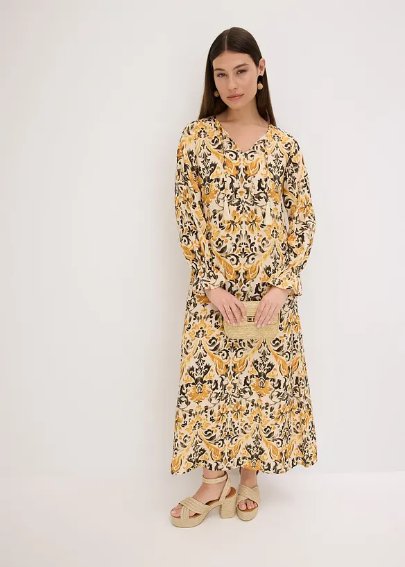 Gedessineerde kaftan jurk van vloeiende viscose, bonprix