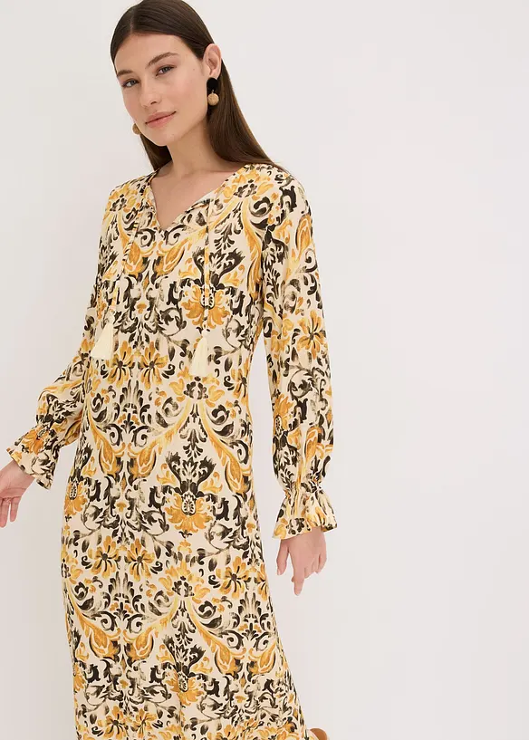 Gedessineerde kaftan jurk van vloeiende viscose, bonprix