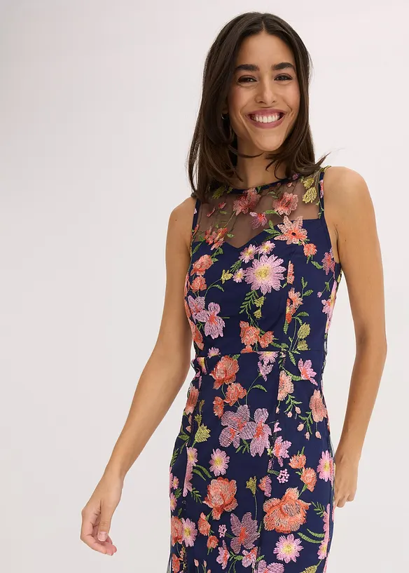 Midi jurk met bloemenborduursel, bonprix