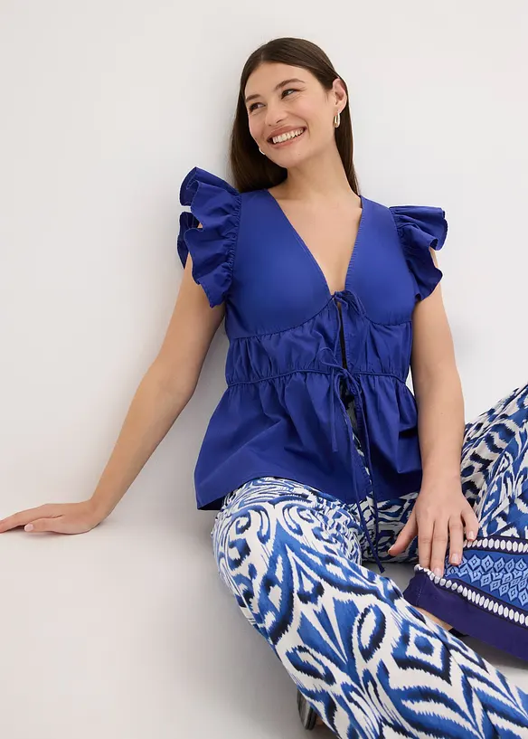 Blouse met strikkoordjes van puur katoen, bonprix