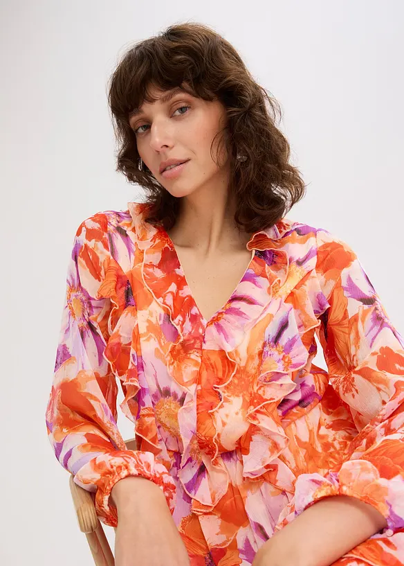Chiffon jurk met volants, bonprix