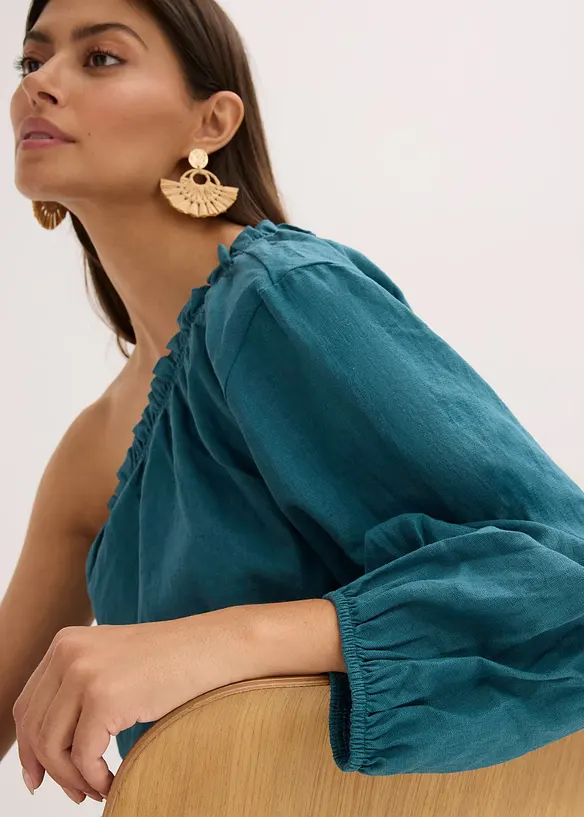 One-schouder blouse met linnen, bonprix